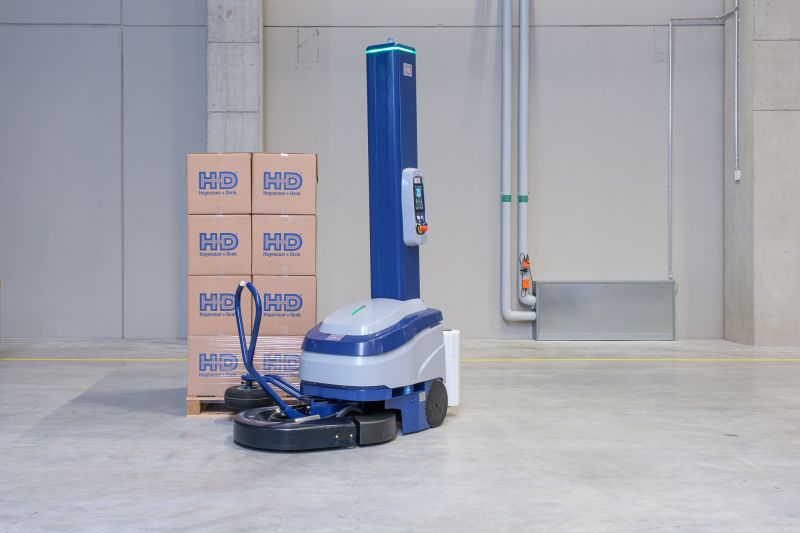 Der Platzbedarf des Palettenwickel-Robots beträgt 1150 mm umlaufend