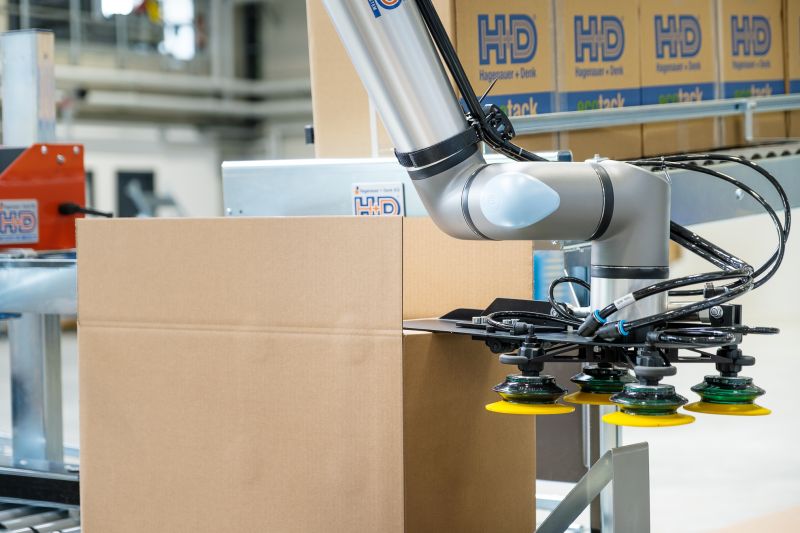 Cobot und Kartonverschließer